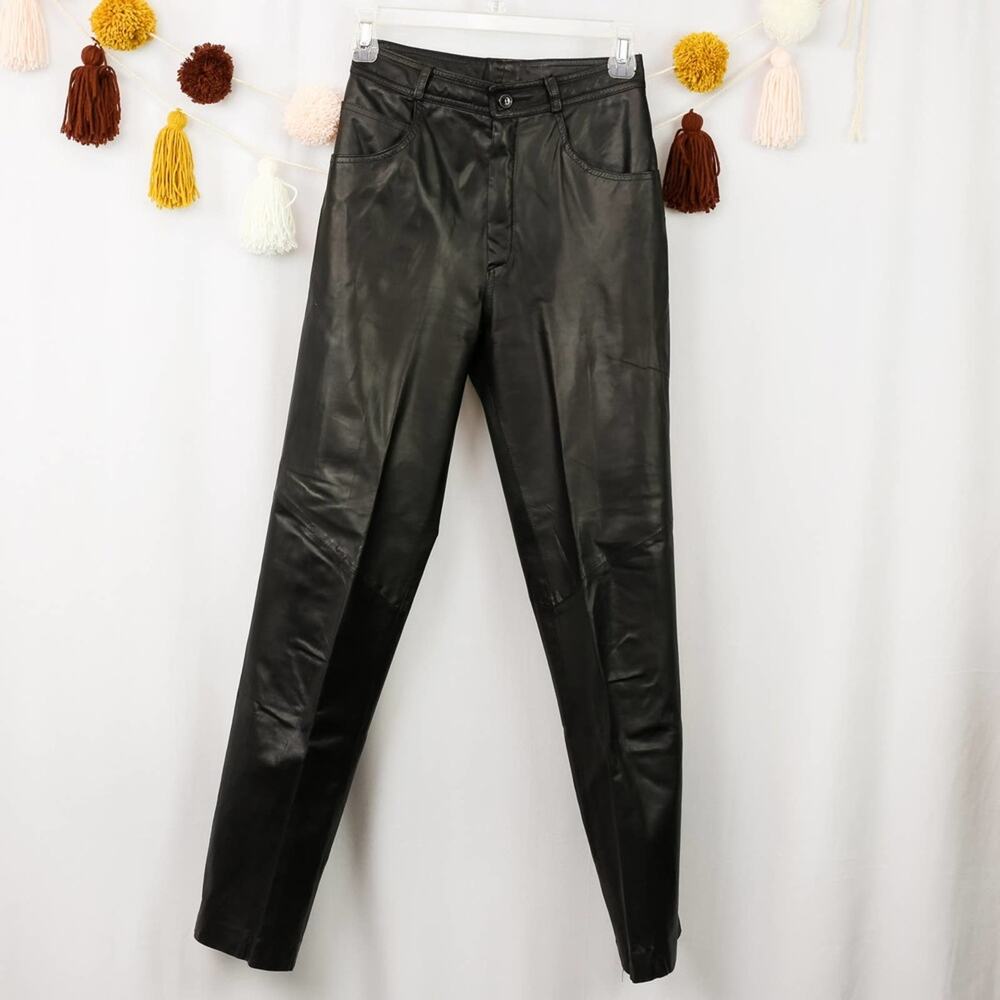 Nuance VTG Black Leather Straight Leg High Rise Pants Sz 8 See Measurements